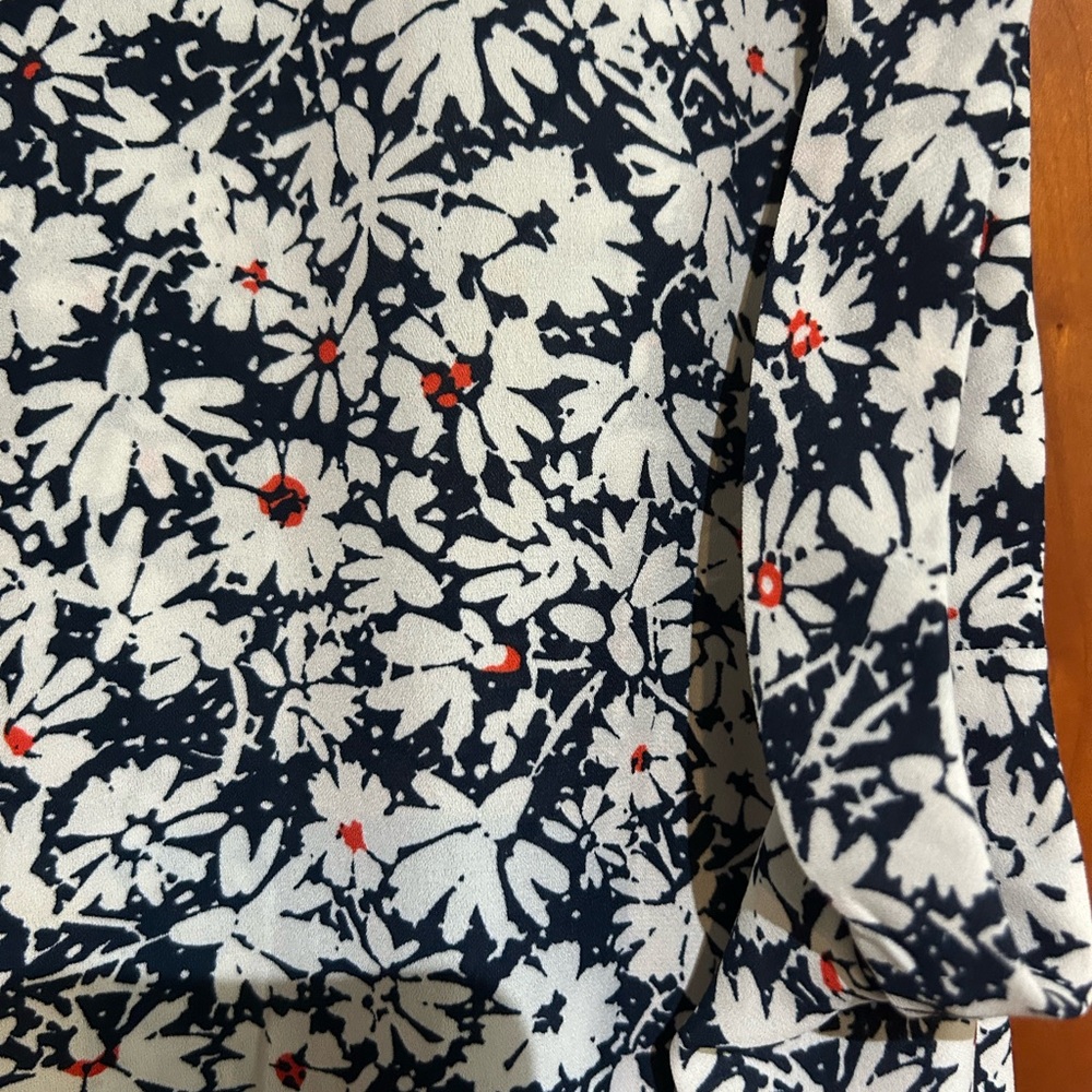 Nine West Floral Top - Navy and White with Red Accents